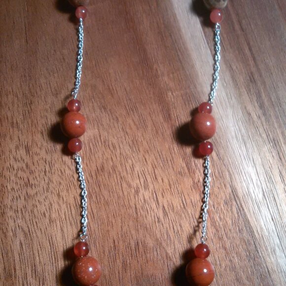 Red Jasper and Red Agate Sterling Silver Necklace - Picture 4 of 12